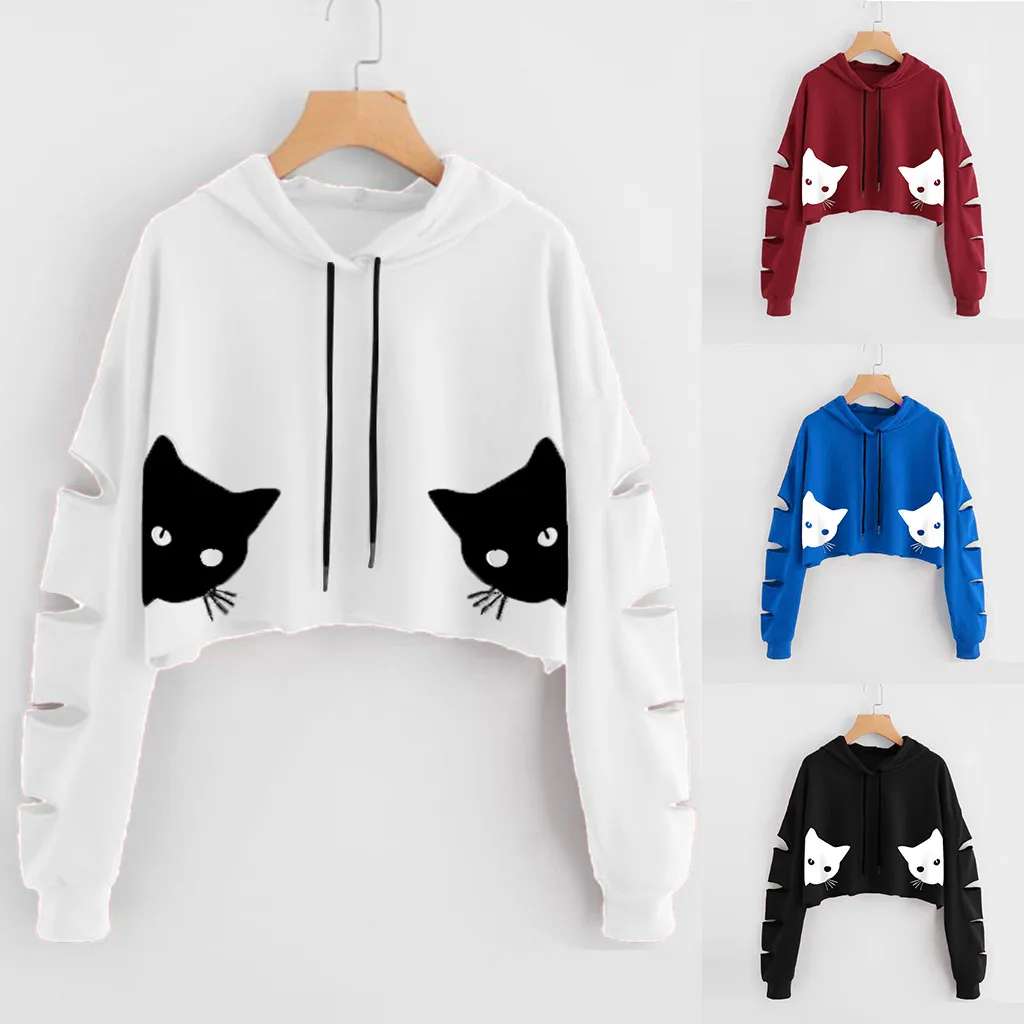 FREE OSTRICH sweater Women Cat Print Long Sleeve Solid Short Paragraph Popular Autumn Winter Sweater Invierno 2019 | Женская одежда