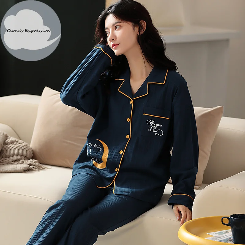 Осенне-зимние брендовые вязаные хлопковые элегантные женские пижамные