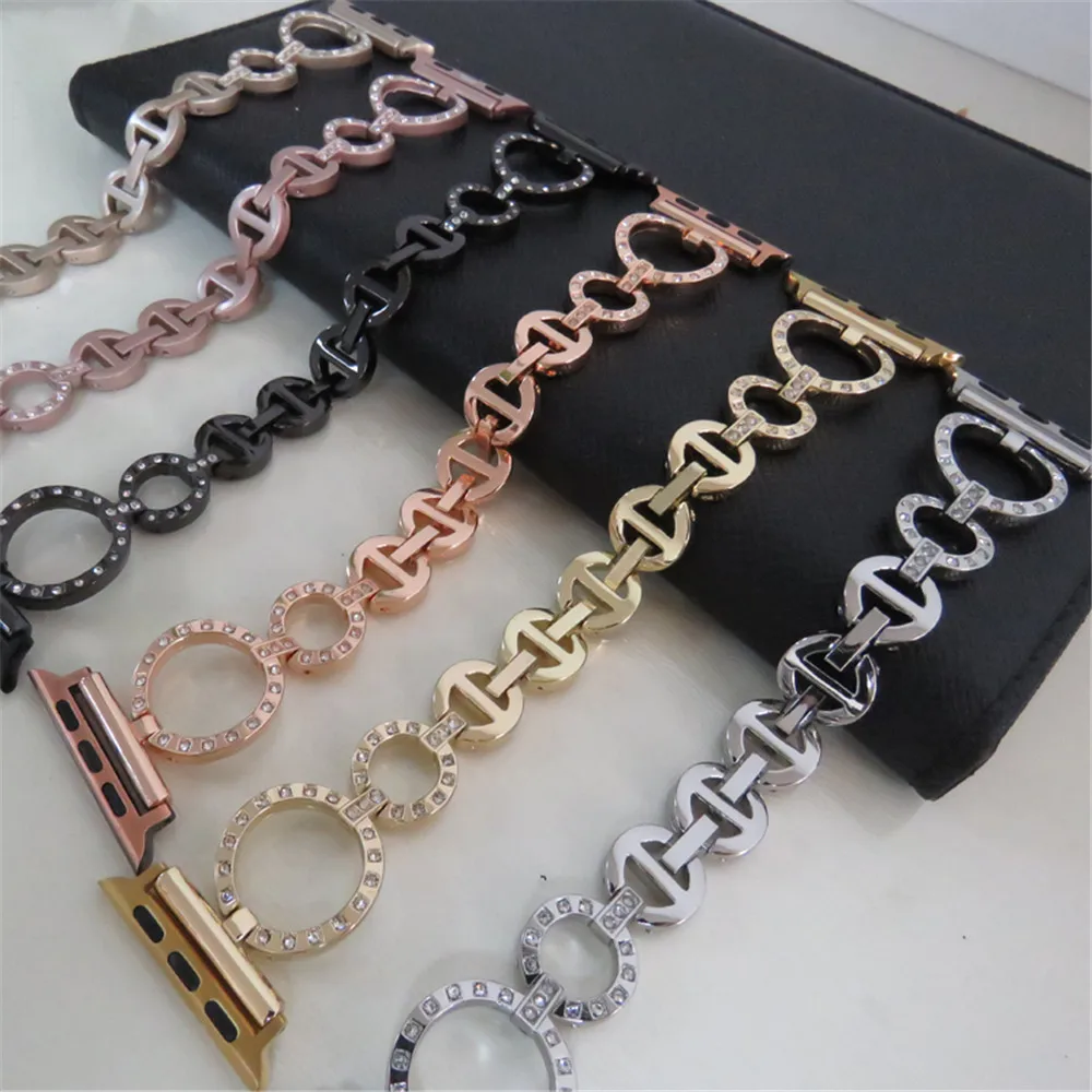 

Metal Stainless Steel Watch Strap With Diamonds for AppleWatch Watch Chain Model 38 40 42 44MM Female