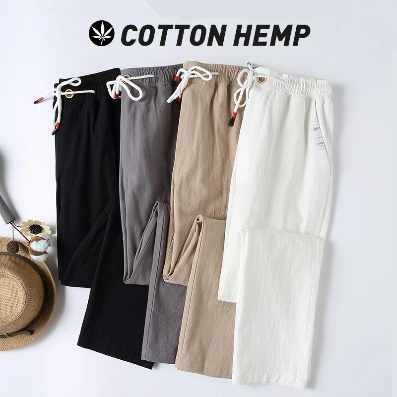 Мужские льняные брюки 2022 летние женские повседневные облегающие длиной до