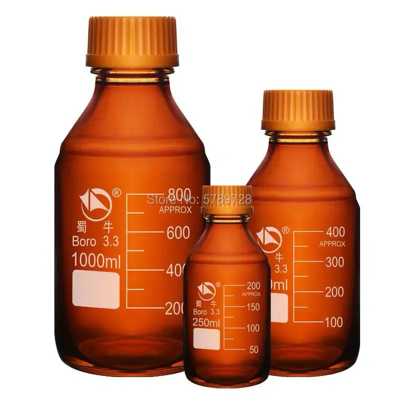

1PCS Brown Reagent bottle,With yellow screw cover,Material Borosilicate glass 3.3,Capacity 100ml 250ml 500ml 1000ml 2000ml