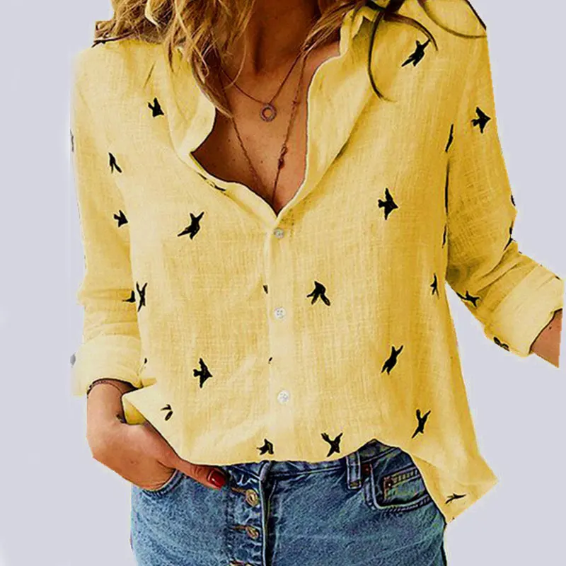 Женская рубашка большого размера 5XL топы с принтом птиц однобортные женские