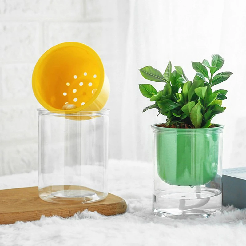 

Круглый цветочный горшок ручной работы, 2-уровневый самополивающийся цветочный горшок для растений с контейнером для воды, Декор для дома и ...