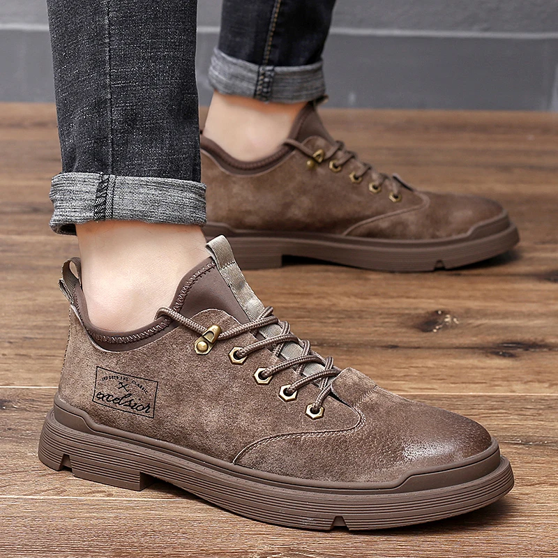 New Men Shoes High Quality Suede Leather Oxford Breathable Autumn Lace up Business Casual Outdoor Sneakers Comfortable | Обувь