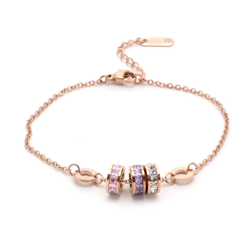 

Three Ice Crystal Stone Circle Stainless Steel Blessing Bracelet