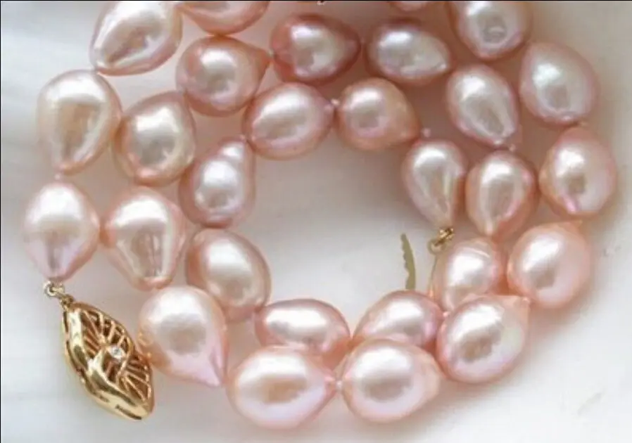 

HOT 18"11-13MM AAA NATURAL AKOYA PINK PEARL NECKLACE 925silver GOLD CLASP