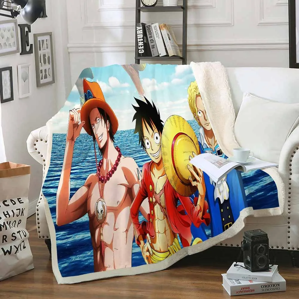 

Зимнее теплое уютное одеяло Luffy с принтом шерпа, Ретро аниме серия, одеяло для дома, сна, офиса, рождественский подарок, одеяло