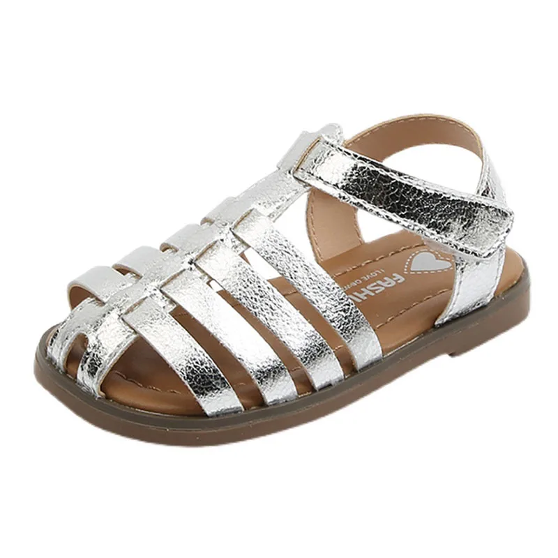 

CAPSELLA Kids Unisex Retro T-Strap Beash Sandals For Children Girls Boys Non-Slip Cut-Outs Summer Gladiator Shoes Size 21-30