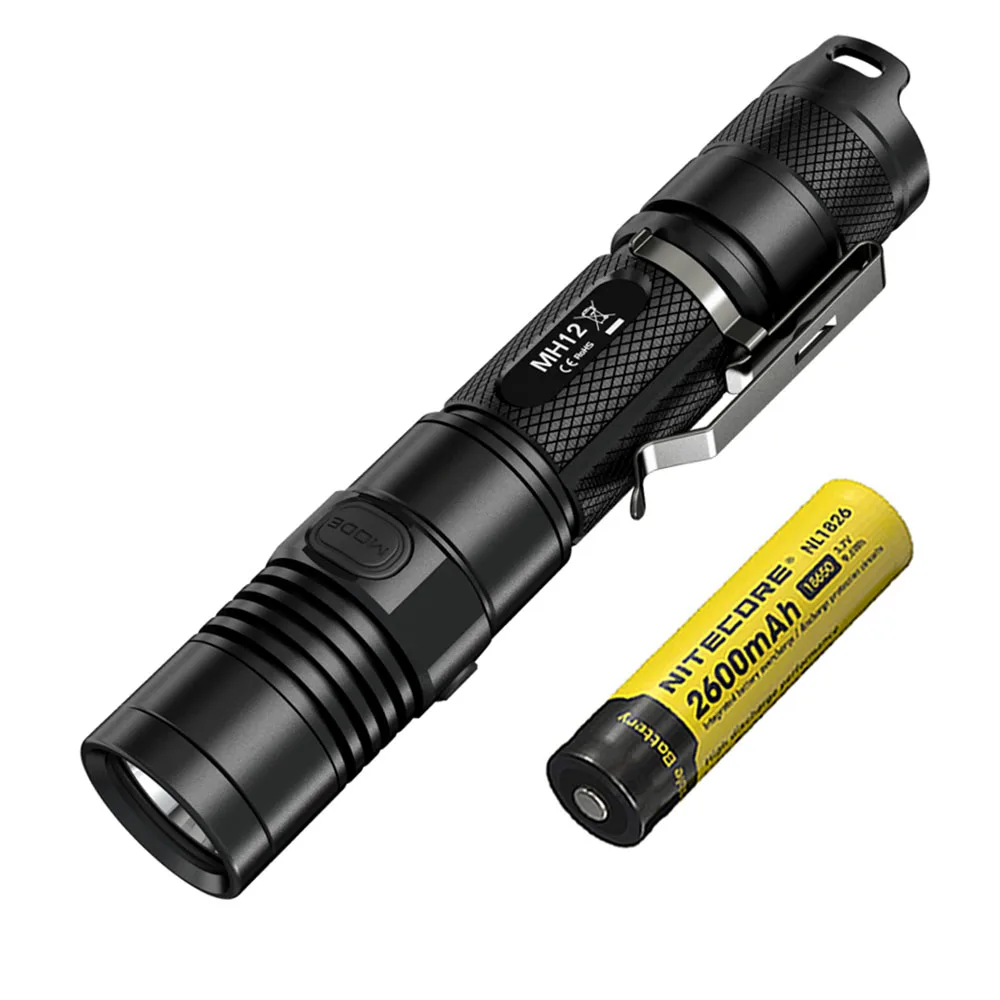 NITECORE MH12 USB Перезаряжаемый фонарик CREE XM-L2 U2 светодиодный Макс 1000 люмен расстояние луча 232 м открытый свет тактический фонарь - Испускаемый цвет: MH12 NL1826