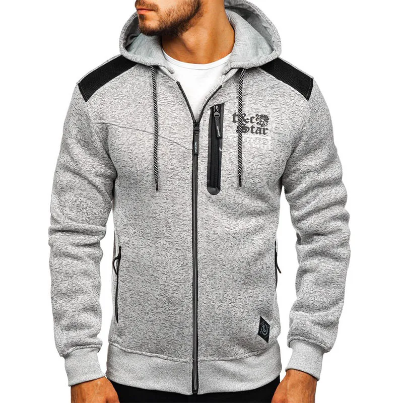 Мужская толстовка на молнии однотонная Толстовка со съемным капюшоном и