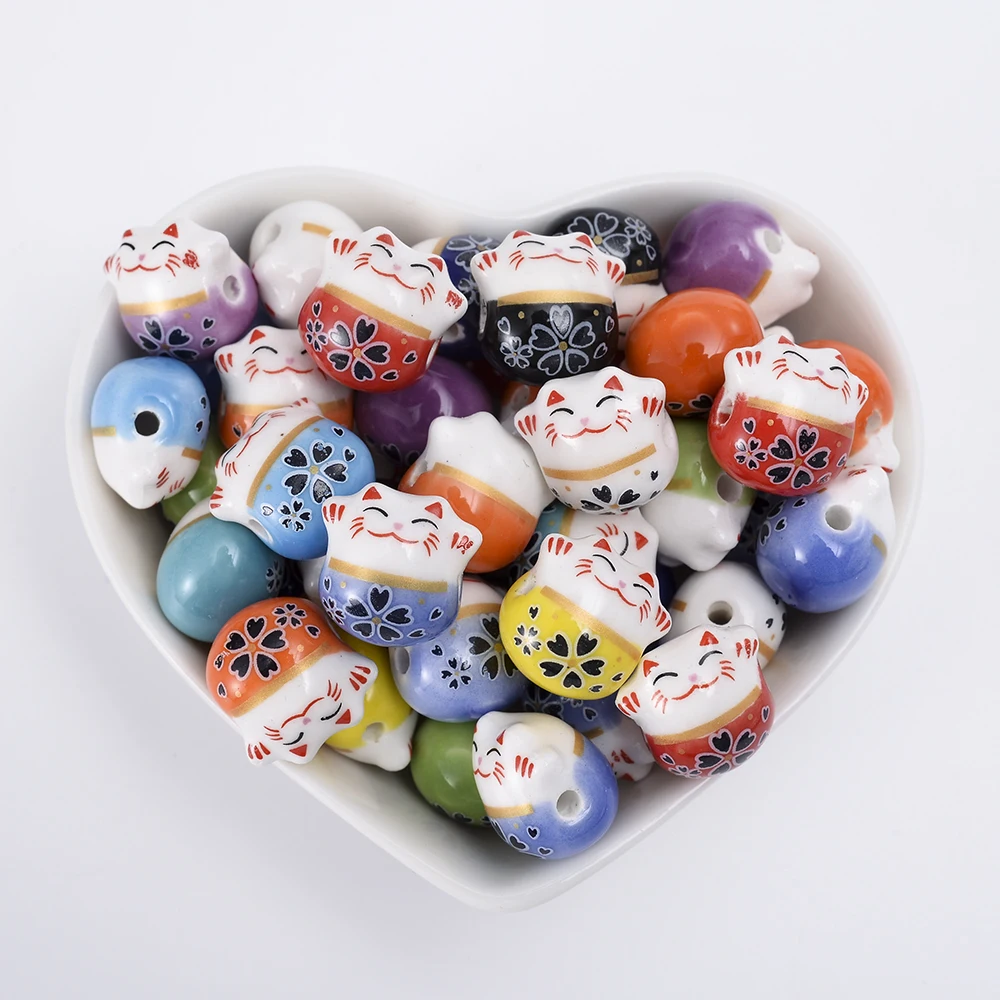 Керамические бусины Lucky Cat 14 мм 10/20/30 шт