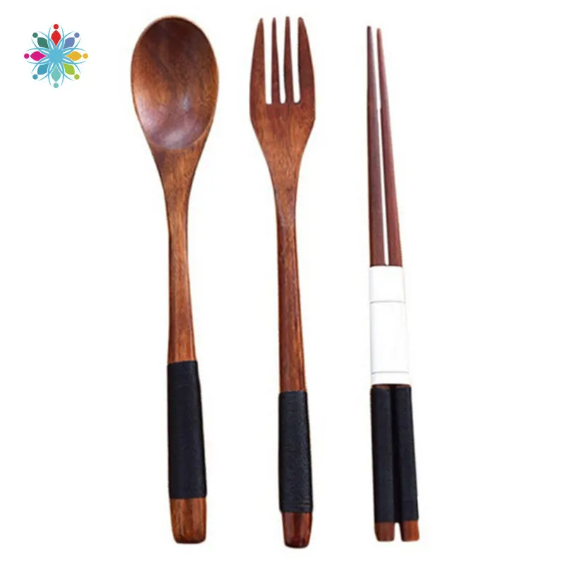 Портативная посуда деревянные столовые приборы наборы с полезной ложкой вилки