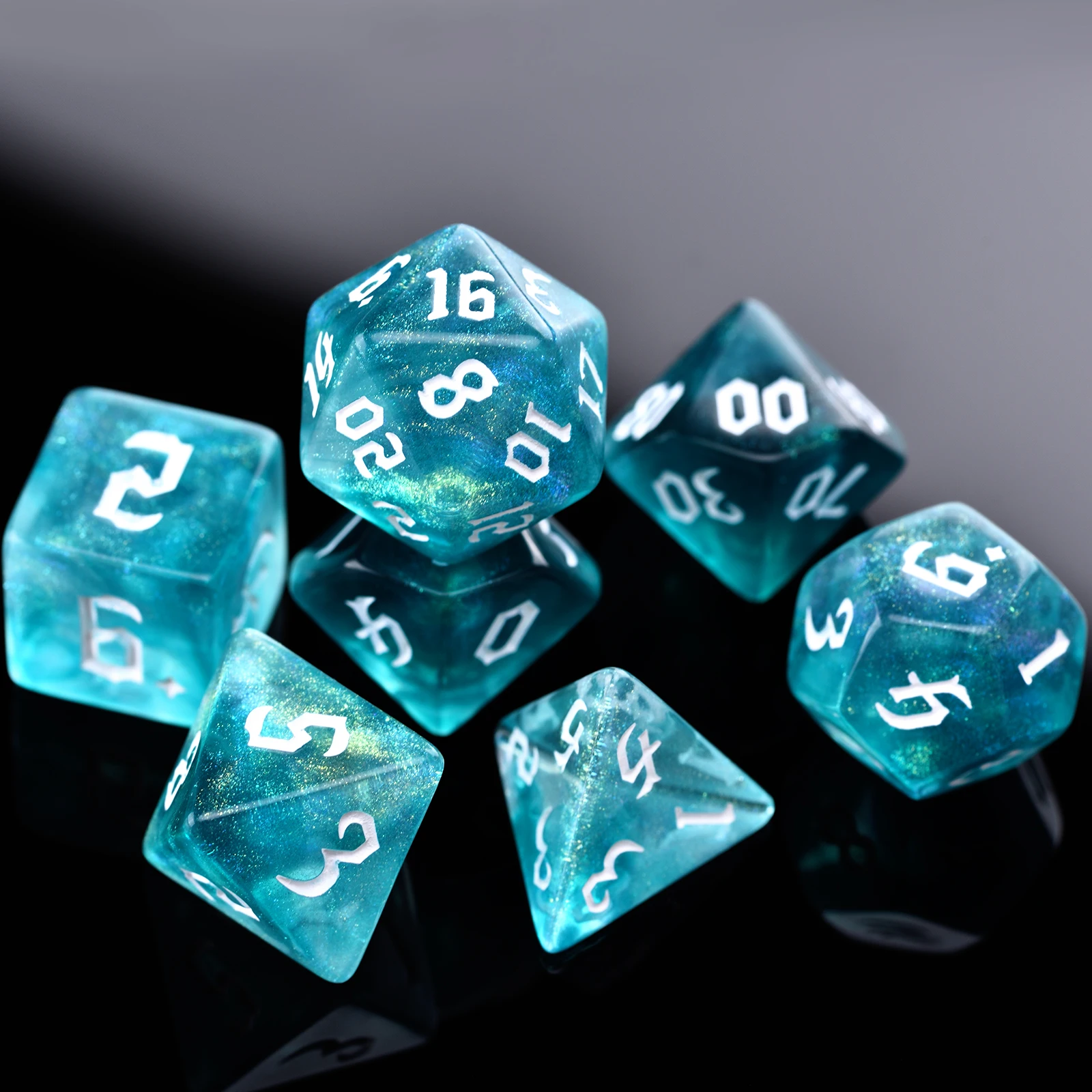 Набор бирюзовых костей 8x7-Die Радужный Блеск двухцветные D4 D6 D8 D10 D % D12 D20 для