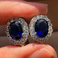huitan simple and classic brilliant oval cubic zircon stud earrings for women engagement wedding jewelry elegant female earrings