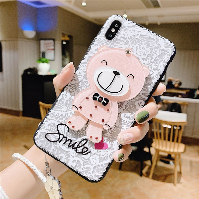 Lace Flower Makeup Mirror Phone Case For Samsung Galaxy S8 S9 S10 Lite S7 S6 Edge Plus C5 C7 C9 Note 8 9 With Lanyard Back Cover - Цвет: 7