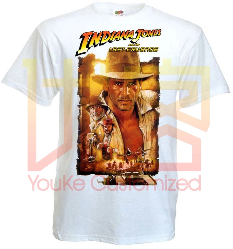 Белая футболка с короткими рукавами из хлопка изображением Индианы Джонс и