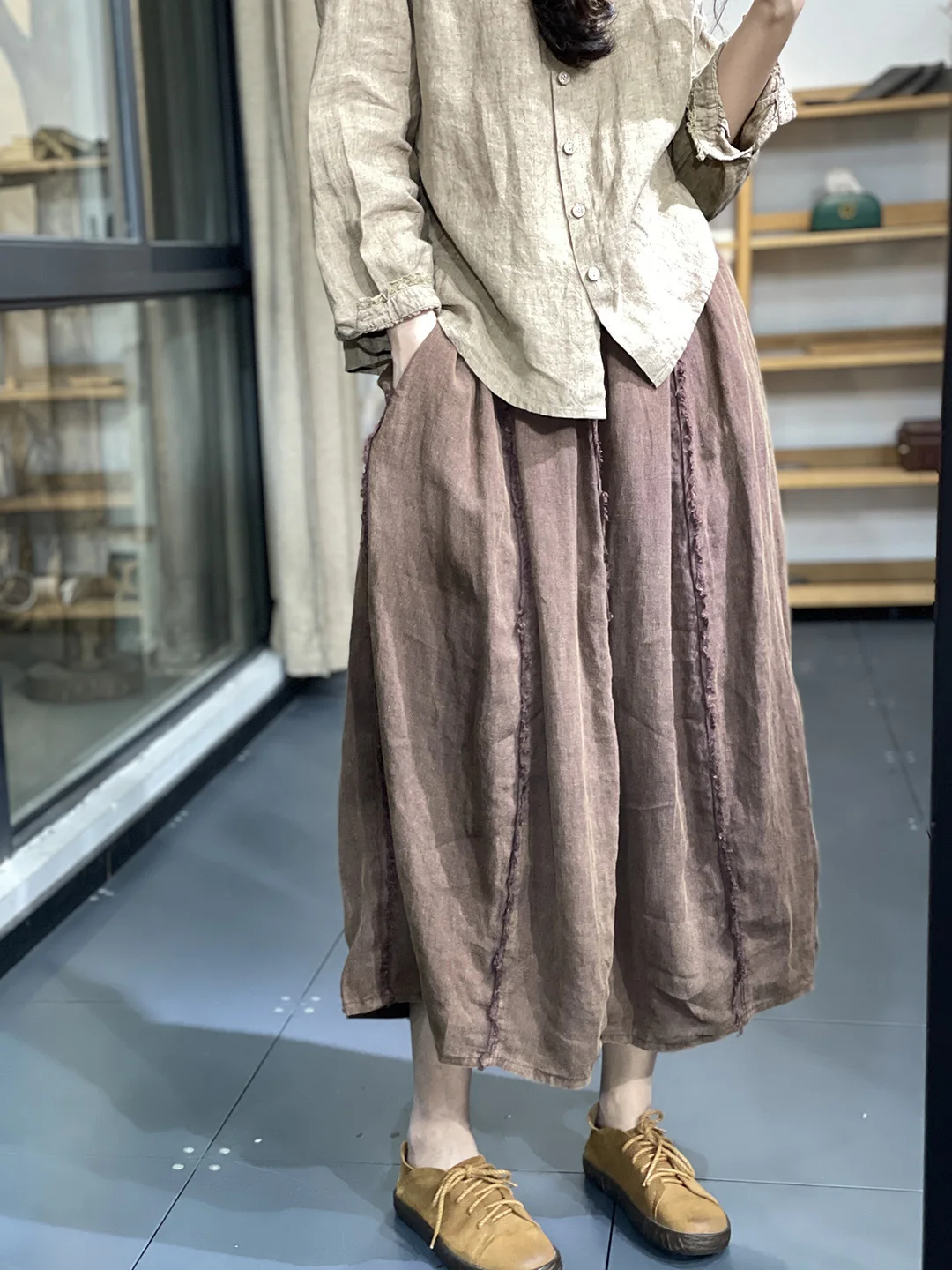 

Осенняя винтажная льняная однотонная Повседневная Женская юбка Donsignet, корейская модная одежда