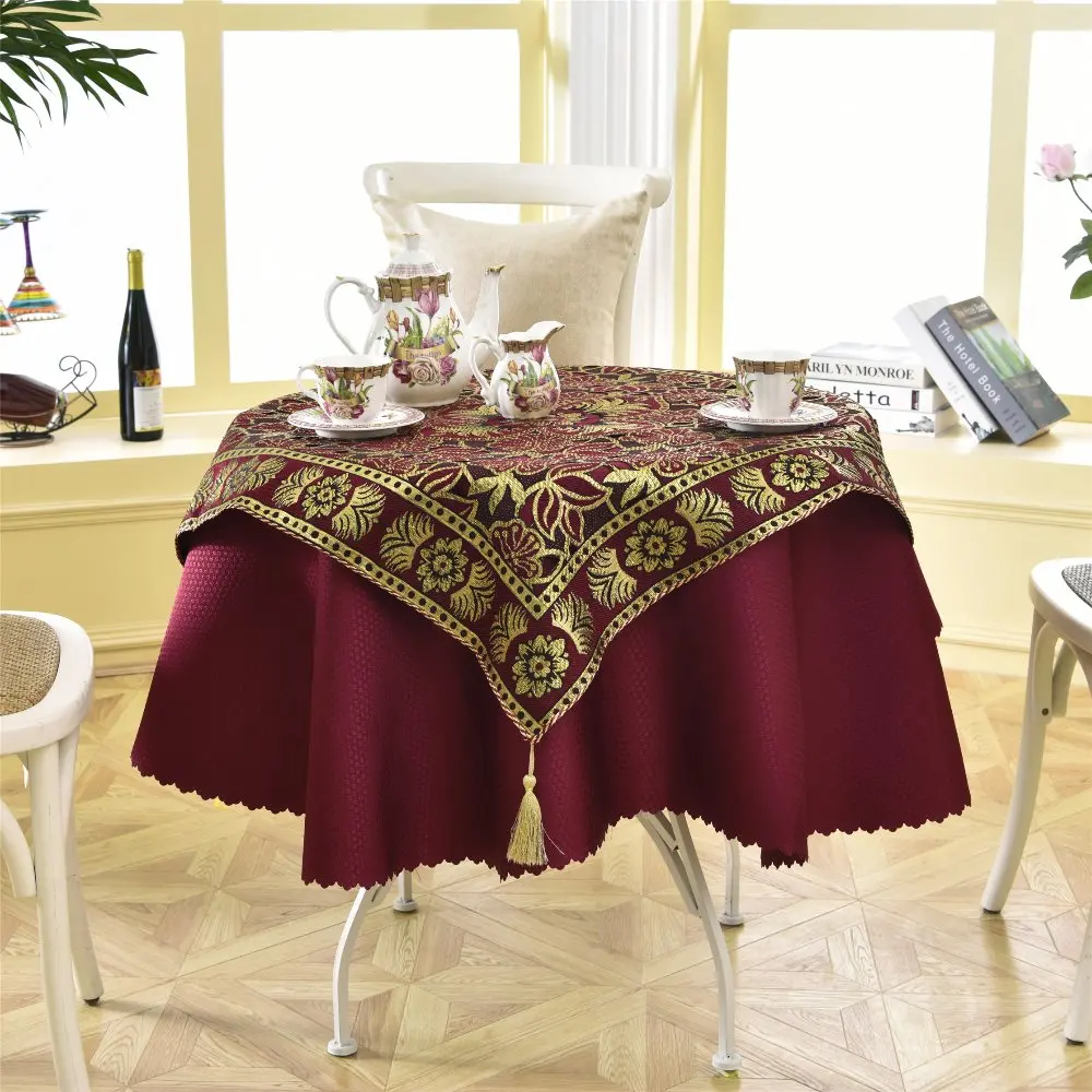 Latest 2 pcs/set Round 140cm Luxury Sequin Outdoor Table Linens Fashion Crochet Jacquard Red Wine Garden Tablecloth Decoration
