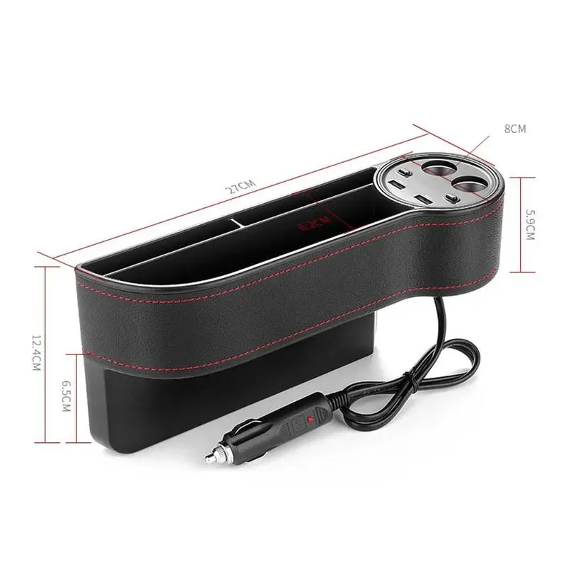 

C15 Multifunction Car Storage Box Car Seat Gap Organizer USB Case Front Charger Driver Slit Automobile Bag Black Color