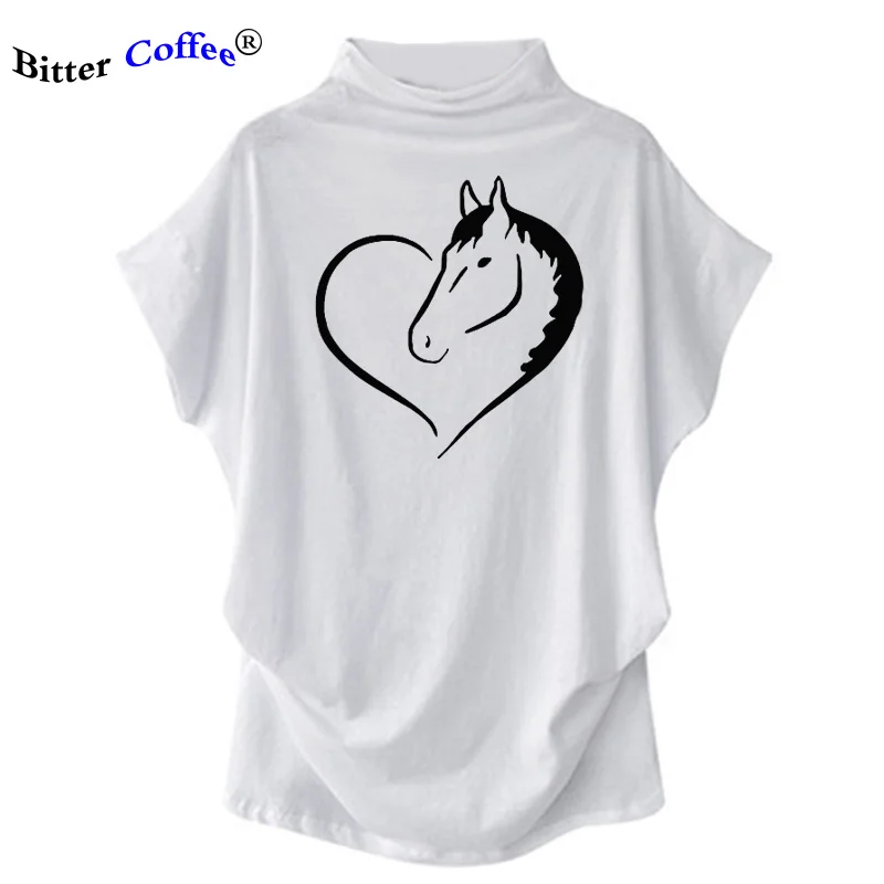 

NEW Fashion Horse Printed T Shirt Women Tops Short Batwing Sleeves Turtleneck Women Tshirt Summer Tee Shirt Femme Camiseta Mujer