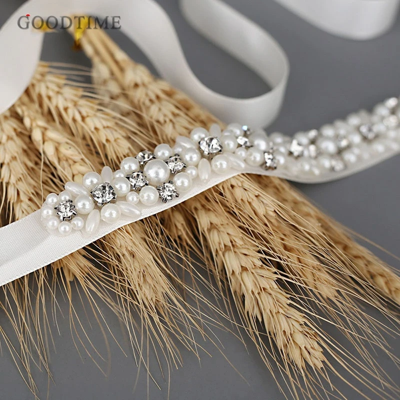 Noble Wedding Belt Bridal Satin Belts For Dresses With Rhinestones And Pearls Wedding Belt Thin Crystal Belt For Girl Dress Up