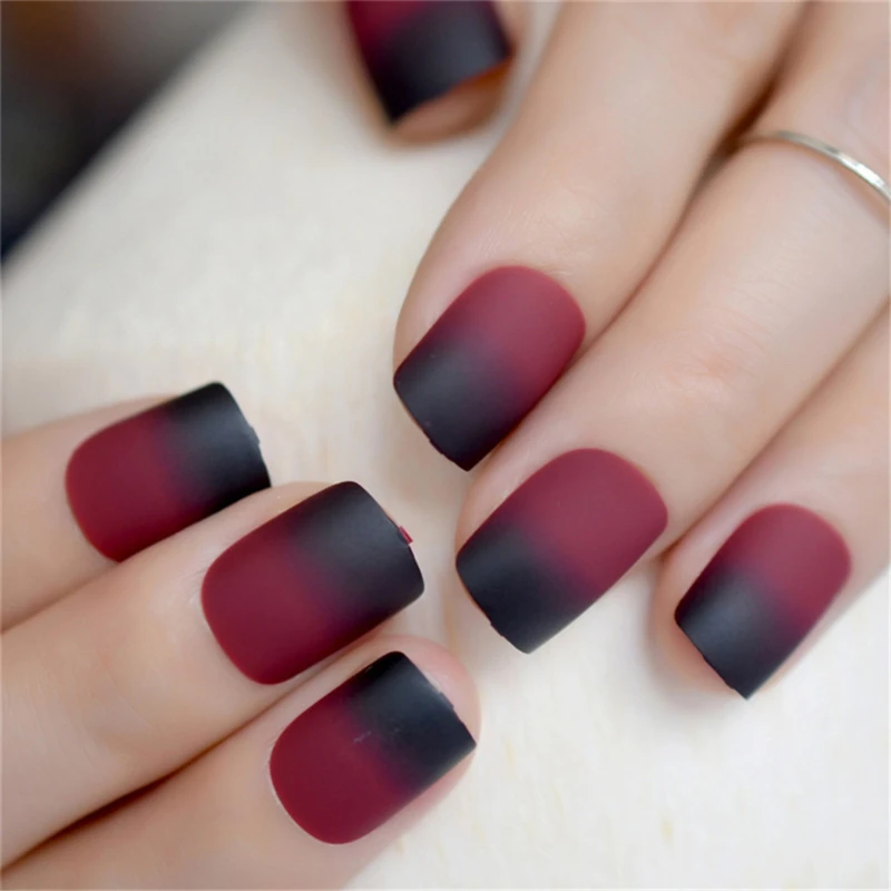 

24pcs/set Matte Wine Red False Nail Patches Girl Korean Women Manicure Beauty Tool Color Short Square Fake Nails Decoration