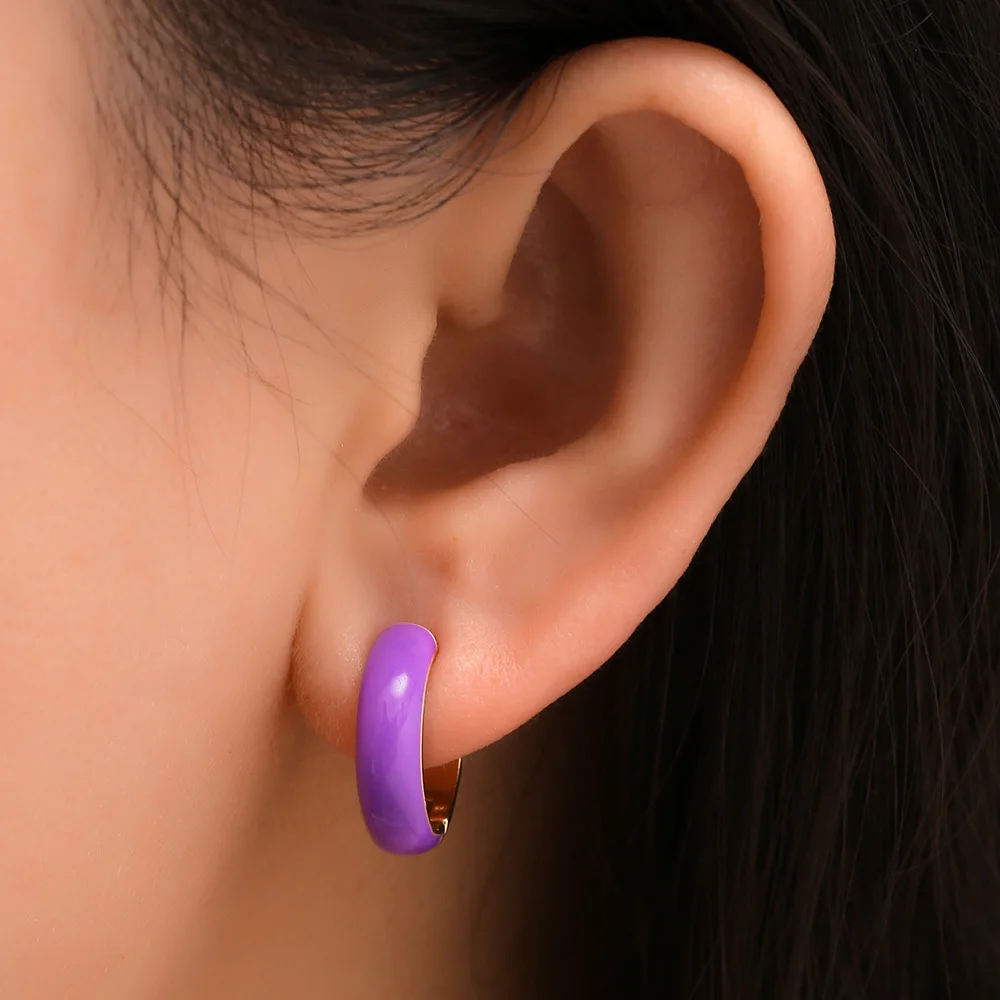 

Multicolor Enamel Small Round Circle Hoop Earrings For Women Minimalist Gold Metal Cute Huggies Earring Statement Jewelry