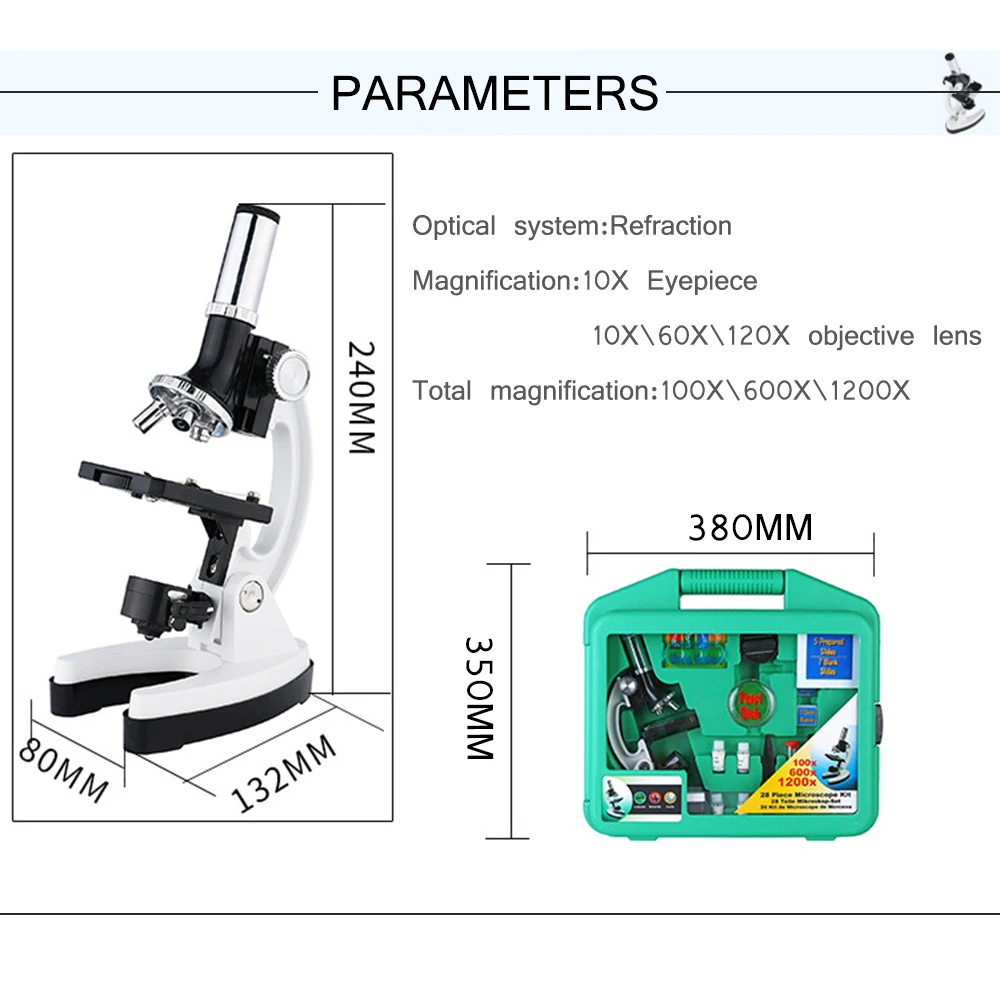 KKmoon Professional 100X-1200X Metal Biological Microscope Scientific Microorganism Microscopic Magnifier Set | Инструменты
