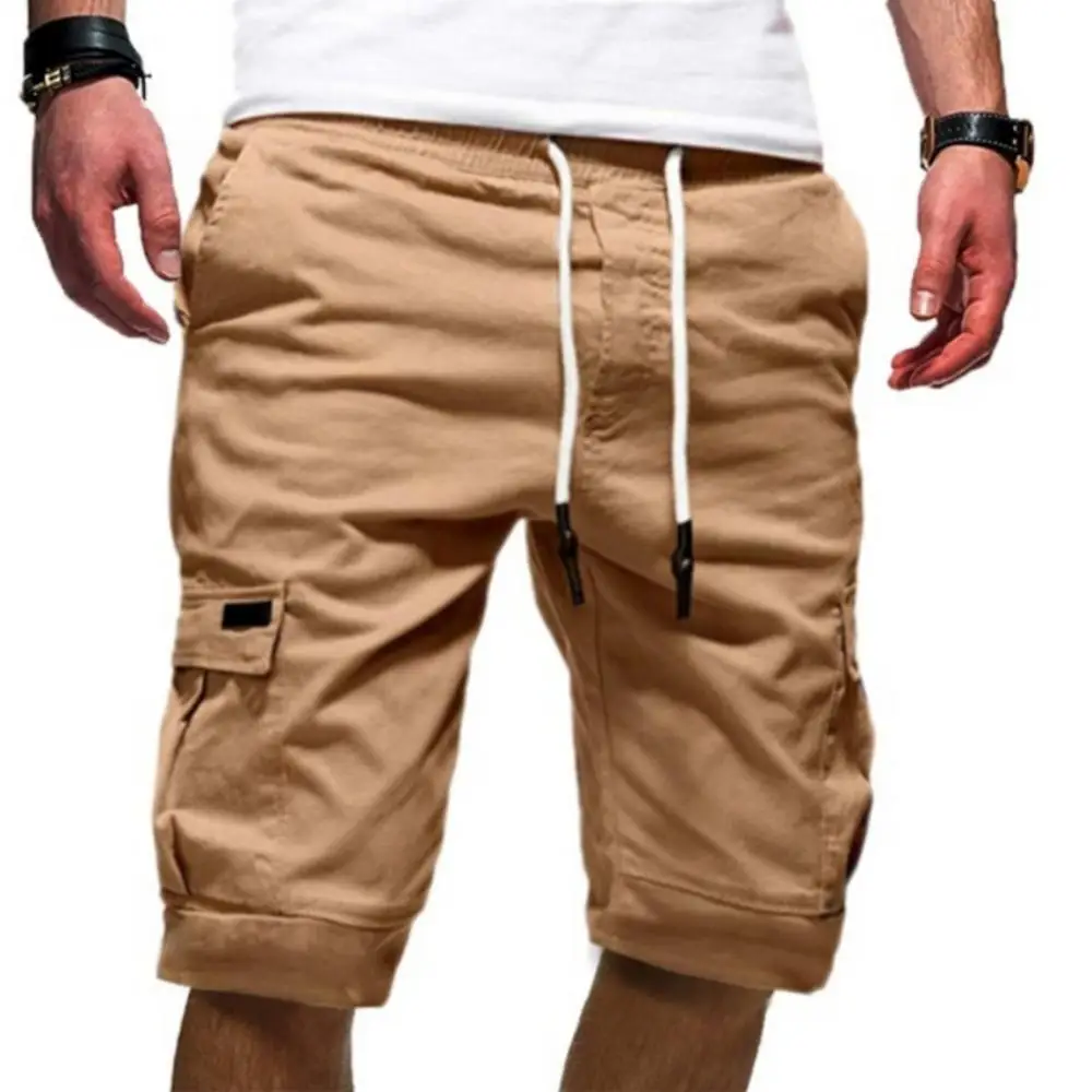 

70% Hot Sale Men Stylish Summer Solid Color Multi Pockets Drawstring Fifth Pants Beach Shorts