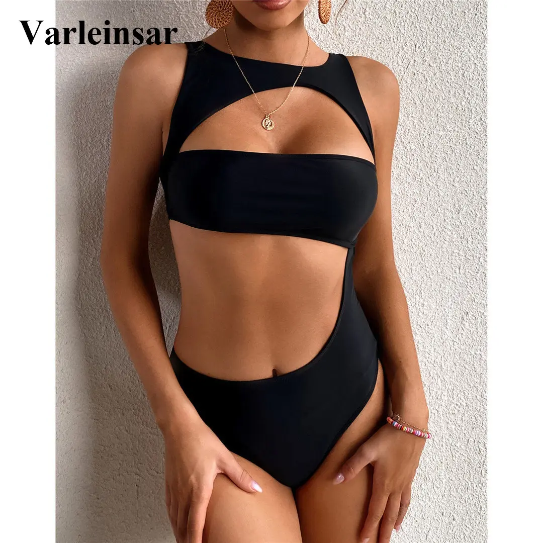 2021 сексуальный Монокини с высокой горловиной и вырезом на животе открытой спиной