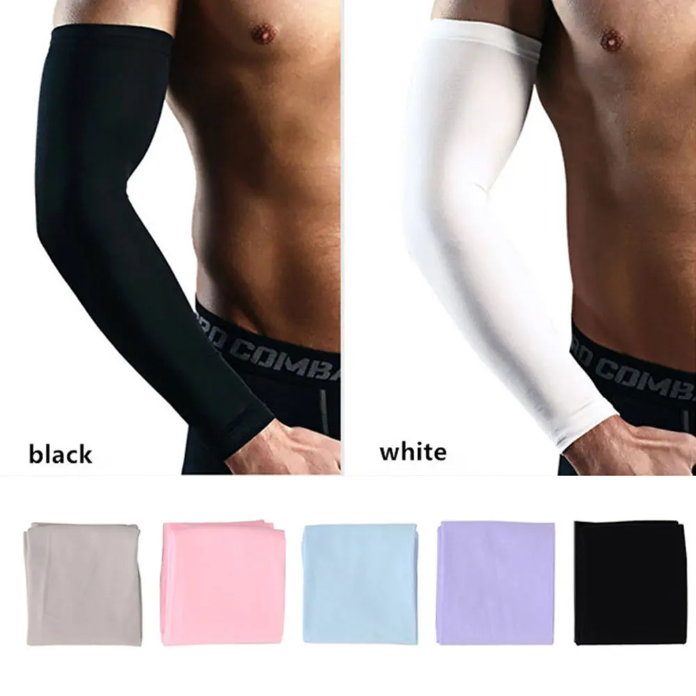 

Men Breathable Quick Dry Sun UV Protection Running Arm Sleeves Basketball Elbow Pad Fitness Armguards Sports Cycling Arm Warmers