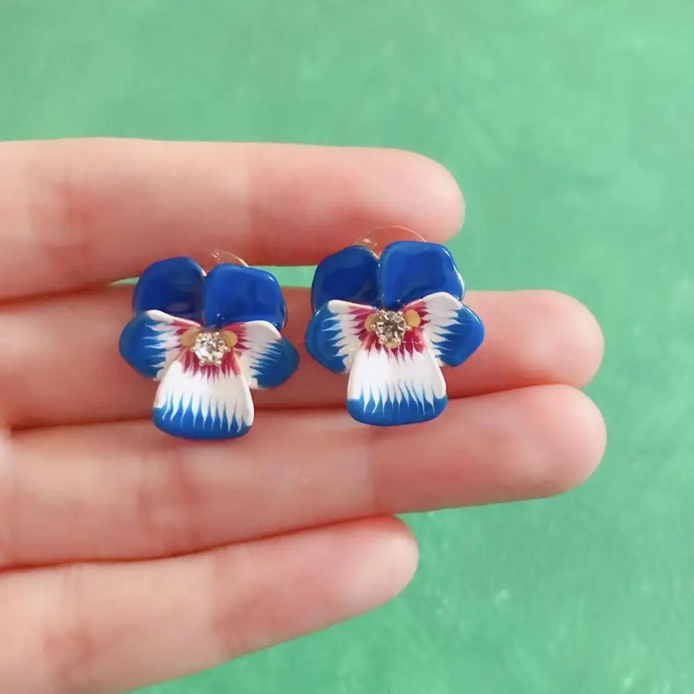 stud earring 1 Amybaby ручная работа глянцевое покрытие цветы анютины глазки женское ожерелье, серьги-гвоздики браслет ювелирные изделия для вечерние - Окраска металла: stud earring 1