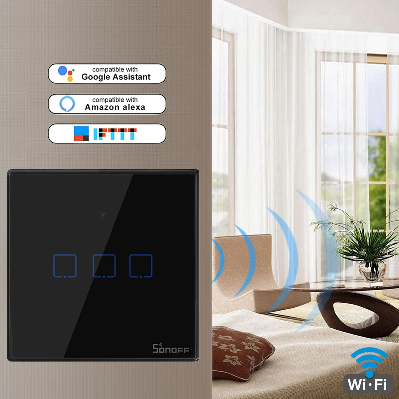 SONOFF WiFi Smart Switches Smart Home with Alexa Google Home Remote Control Smart Panel Automation Modules EU/UK/US 1/2/3 Gangs