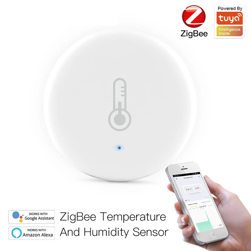 Умный датчик температуры и влажности Tuya ZigBee питание от аккумулятора совместим с