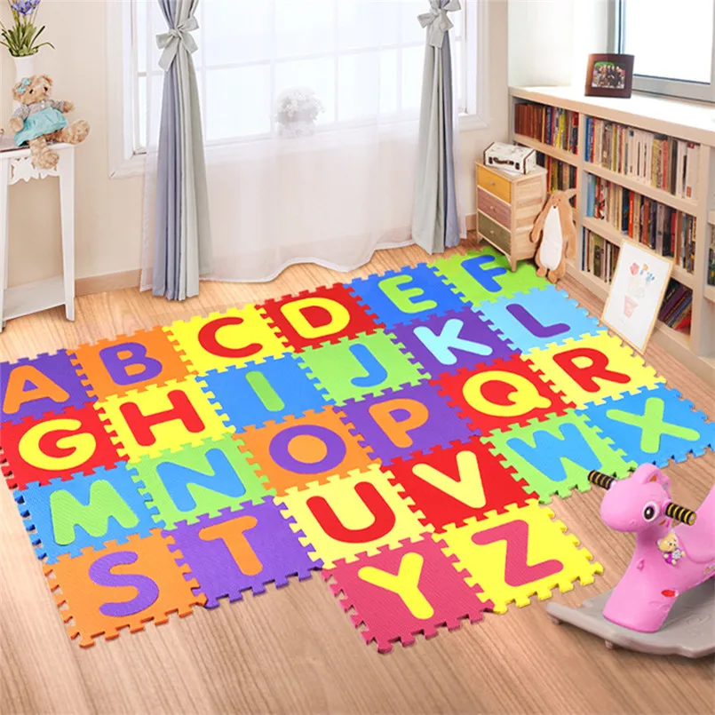 26Pcs/set 30*30cm Cartoon English Alphabet Pattern Baby Crawling Mat Puzzle Toys For Kid EVA Foam Yoga Letter Mats Learning Toy