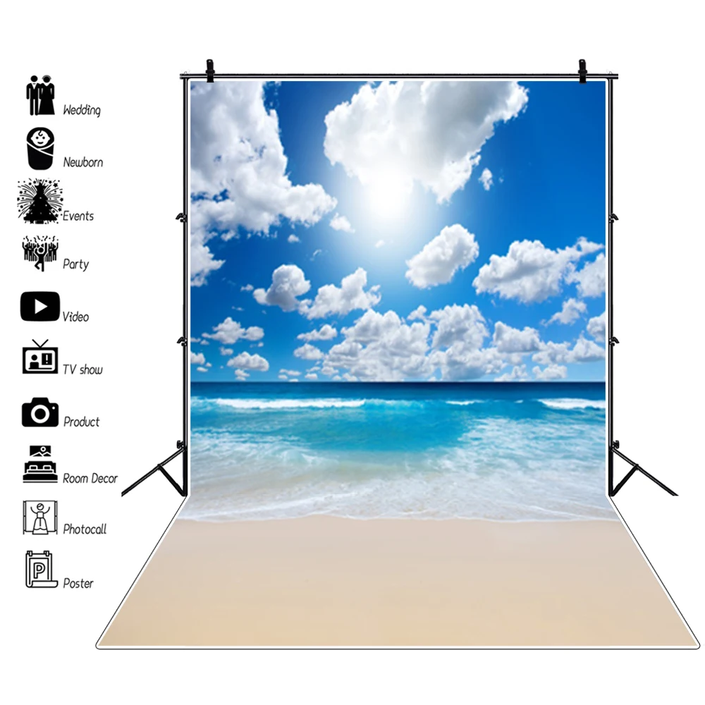 Фон для детской портретной фотосъемки Laeacco лето морские фоны голубое небо белые