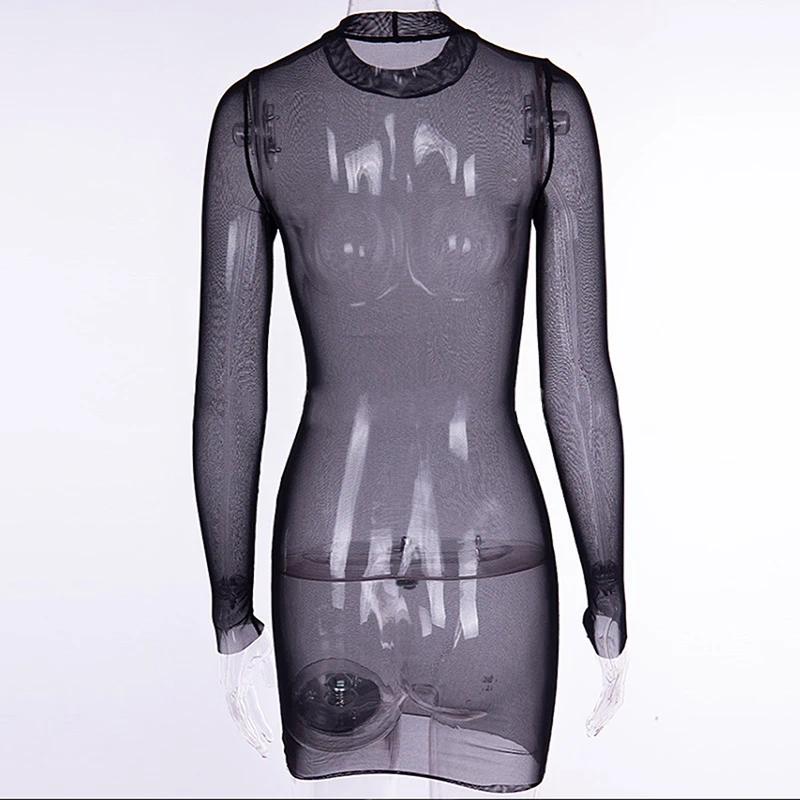 

Sexy Women Black Gauze Mesh Dresses Casual Slim Beach Sundress Mini Party Dress Black Solid Transparent Sexy Women Dress