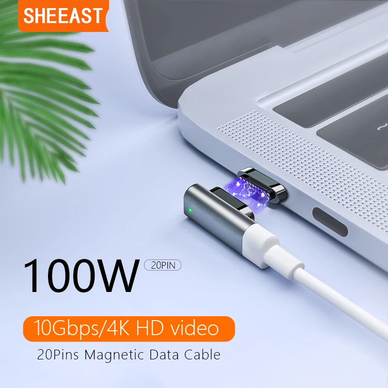 Магнитный кабель USB C 20-контактный разъем Type-C PD 100 Вт быстрая зарядка 10 фунтов на