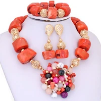 19 33mm african beads set handmade nigerian wedding beads genuine big coral choker necklace set with nature stone embellished