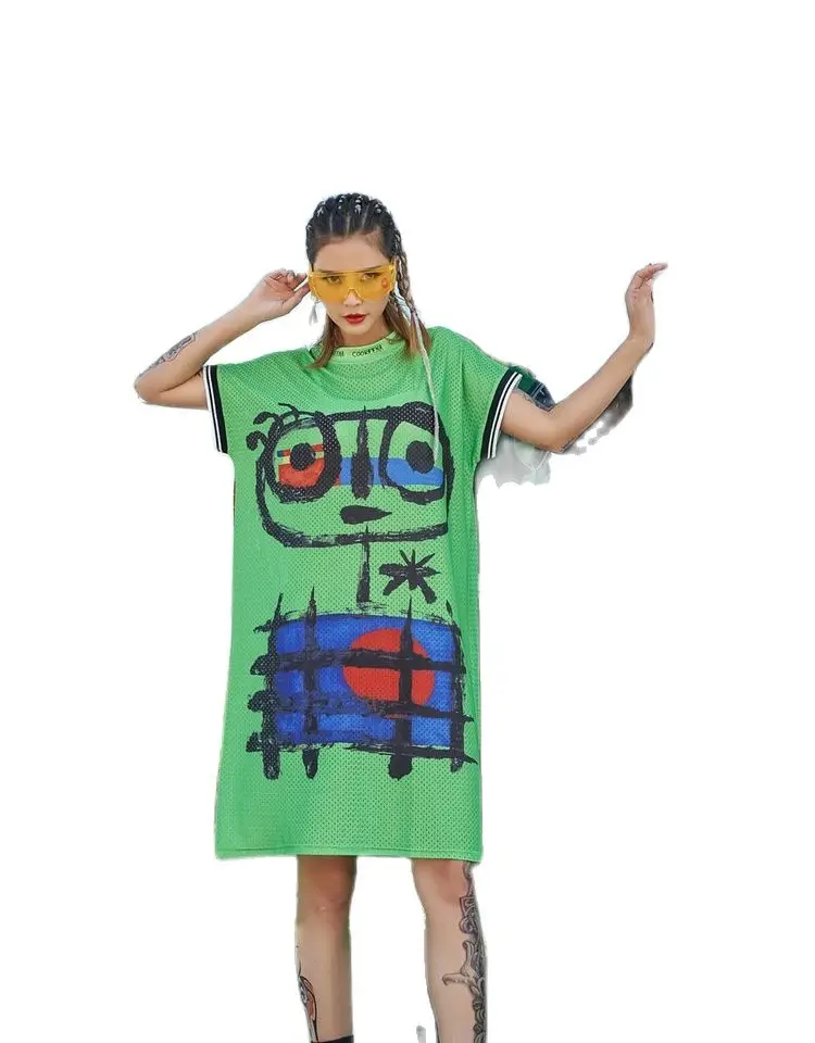 Женское платье-футболка с принтом граффити свободное прямое в стиле хип-хоп для