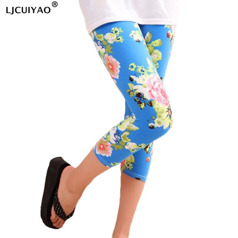 

LJCUIYAO Plus Size Workout Leggings Skinny Leggings Polyester High Elastic Waist Mid- Calf Women's Summer Plus Size Leggings
