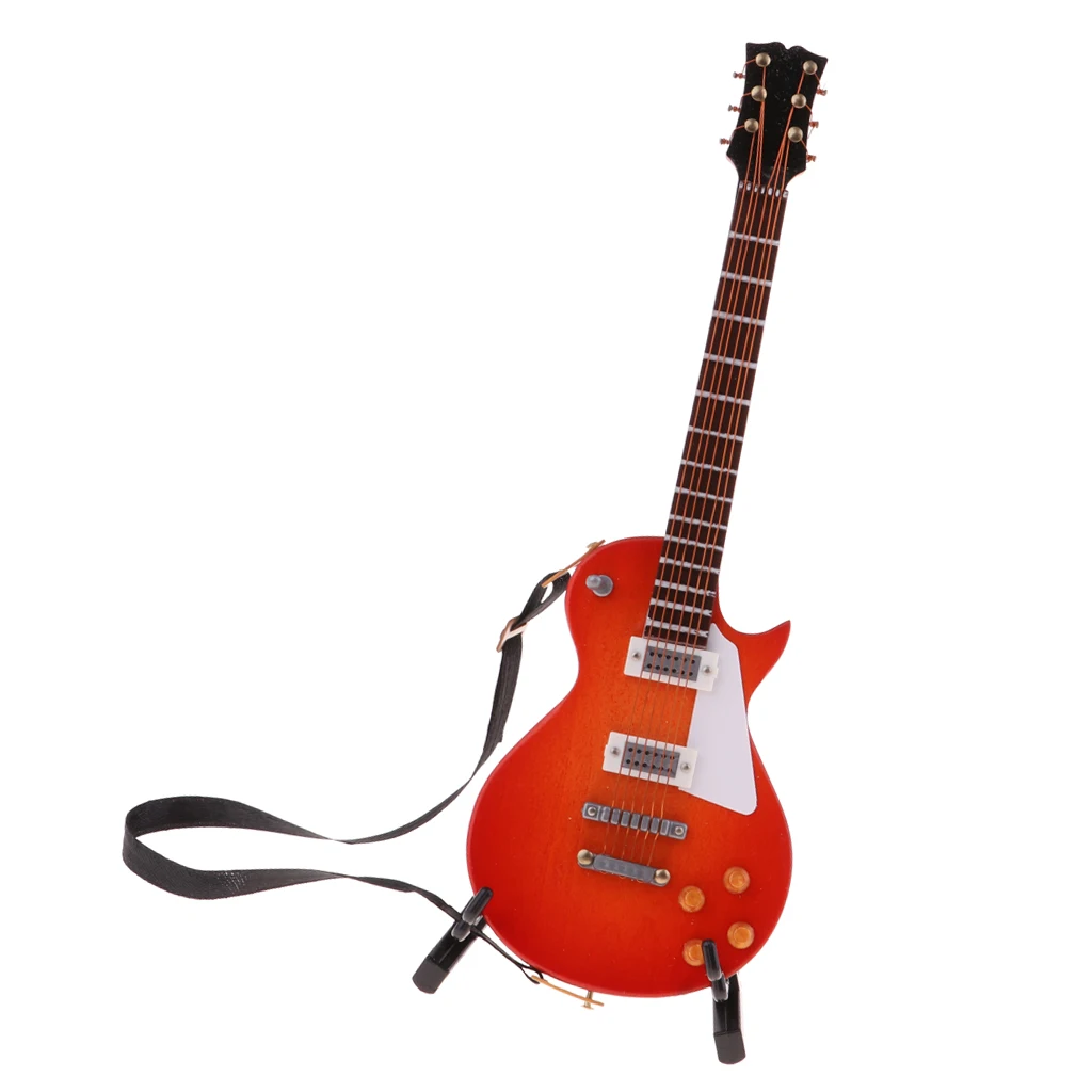 

1/6 Scale Miniature Musical Instrument Model Come With Stand for Dollhouse Decoration Wooden Guitar Model #1