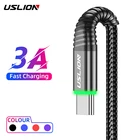 Кабель USLION USB Type-C для Samsung Galaxy, Xiaomi, Huawei, светодиодный, 2 м, 3 А, USB-C