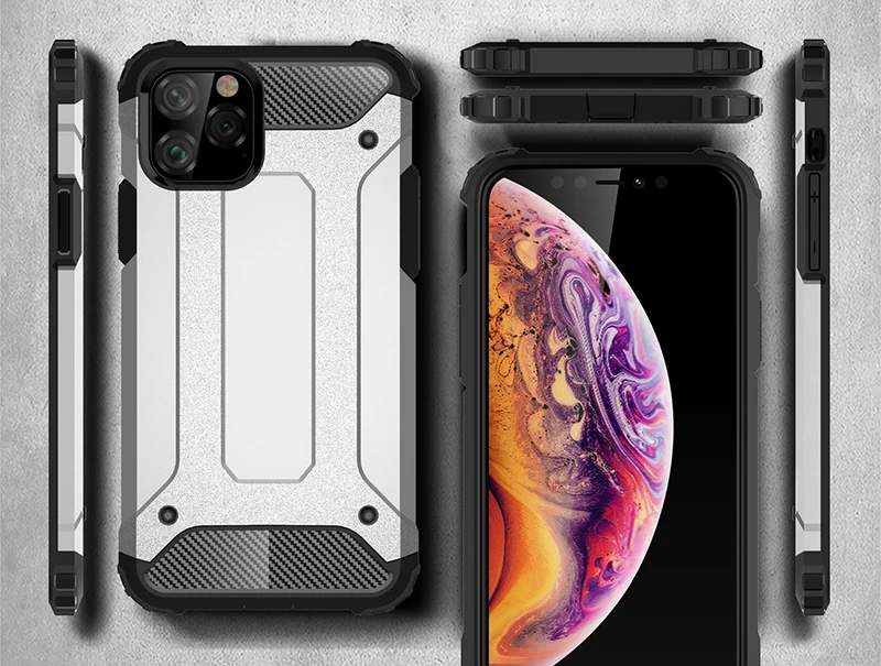 100 шт Гибридный Жесткий ПК Мягкий ТПУ силиконовый чехол для iPhone 11 Pro Max XS XR X 8 7 6 6S Plus Броня двухслойный Противоударный задняя крышка