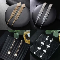 korean elegant long earrings tassel chain earrings rhinestone earrings vintage jewelry women accessories personality