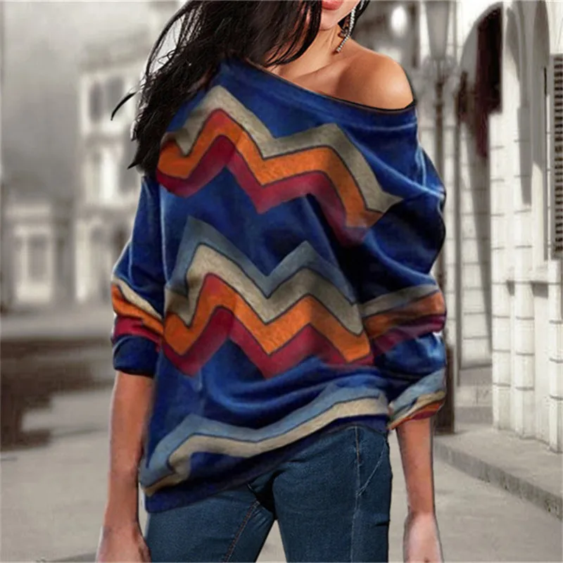 RANLEGE Pullover Sweater Women Geometric Long Sleeve Casual Ladies Sweaters Plus Size Off Shoulder Sueter Mujer Invierno 2020 | Женская