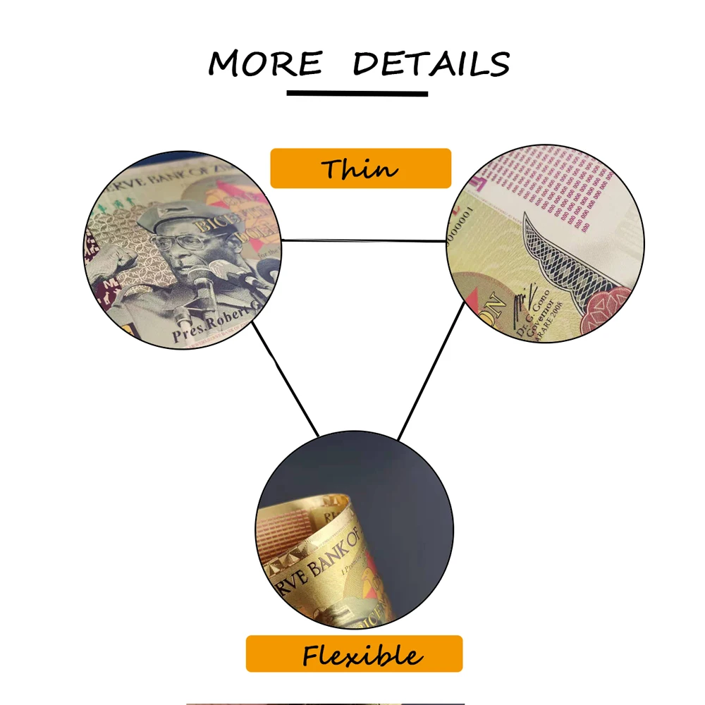 

Zimbabwe Notes One Bicentillion Dollars Note Gold Banknote with Certificates In 24k Gold Plated For Collection