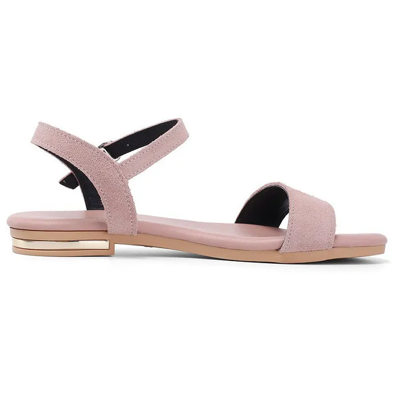 GENSHUO Cow Suede Flat Sandals Women Summer Ladies New Genuine Leather Sandal Casual Woman Pink Black Comfortable Shoes | Обувь