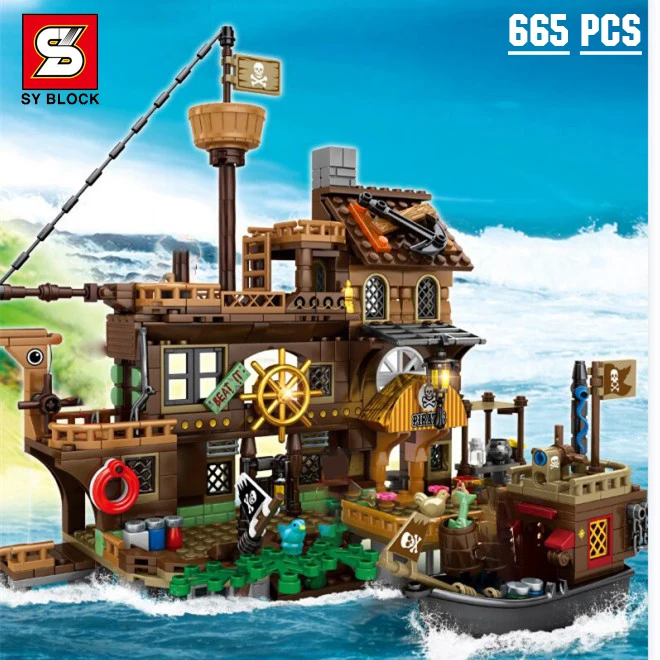 

SY BLOCK boat Technical Expert Famous Movie Ship Building Blocks Pirate Houseboat Model Brick Diy Children's Educational Toys