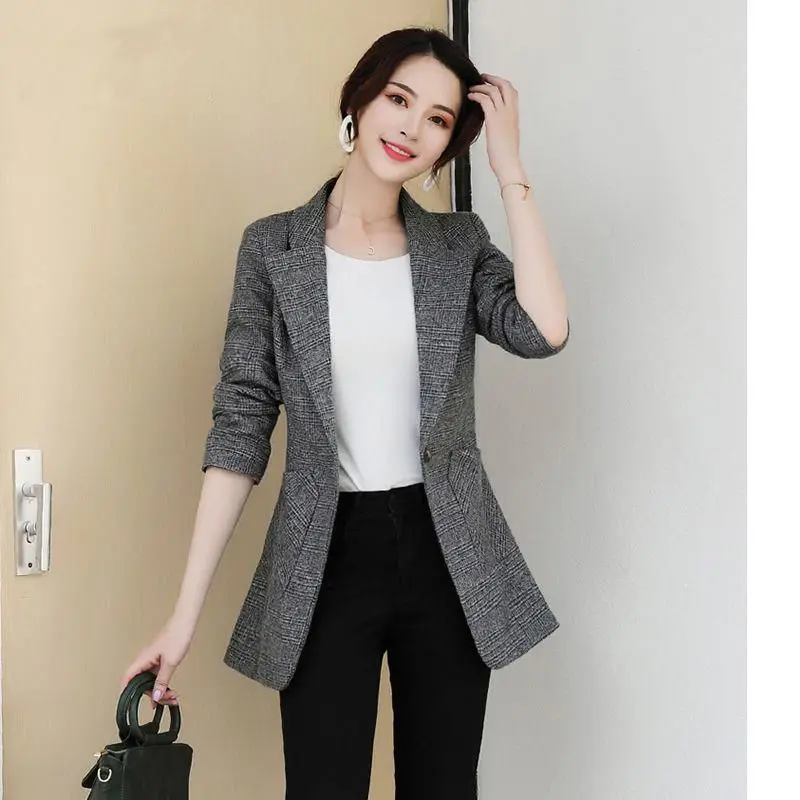 

Small suit coat women's 2019 New Retro British wind net red casual Korean spring and autumn check suit women's coat